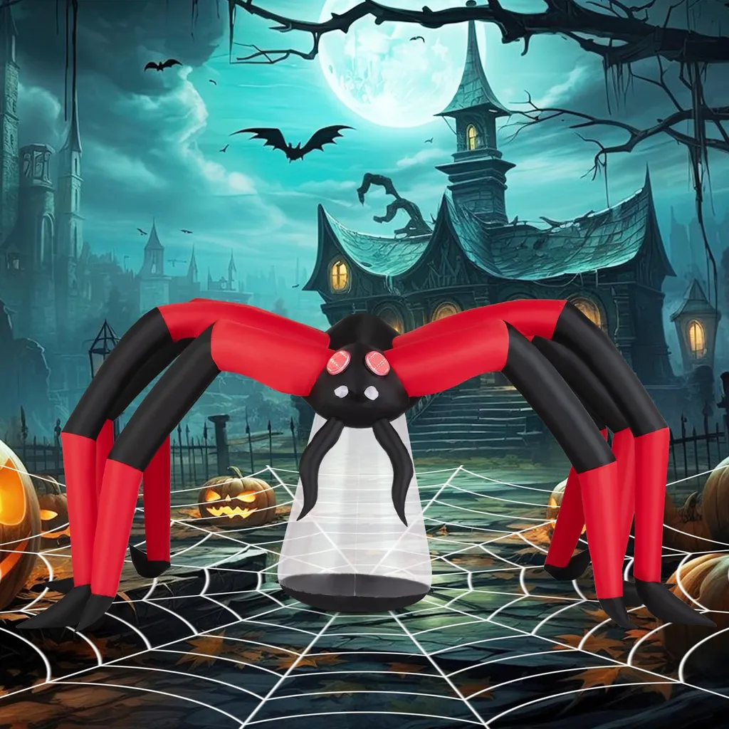 Araignée Halloween Autogonflante Stable : Décoration Extérieure LED