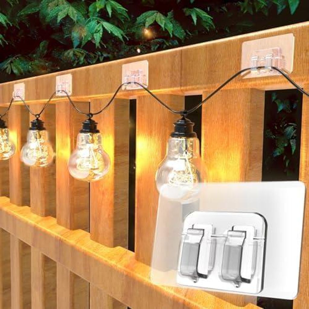 50Stück Große Haken für Innen & Außen Lichterketten, keine Beschädigung, werkzeuglose Installation für Terrasse, Garten, Balkon, Dekoration, ...