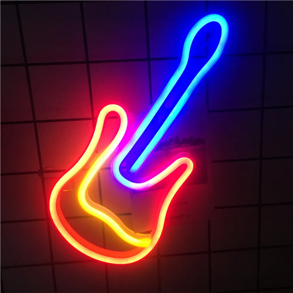 Néon mural LED guitare bicolore pour studio musique et bar de nuit