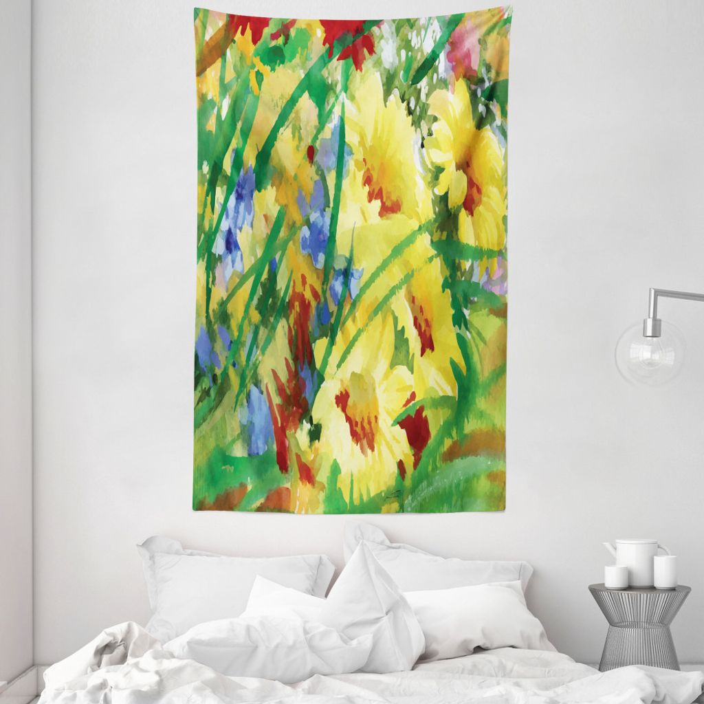 ABAKUHAUS Kunst Wandteppich und Tagesdecke, Aquarell-Blumen-Feld aus Weiches Mikrofaser Stoff Waschbar ohne Verblassen Digitaldruck, 140 x 230 cm, ...