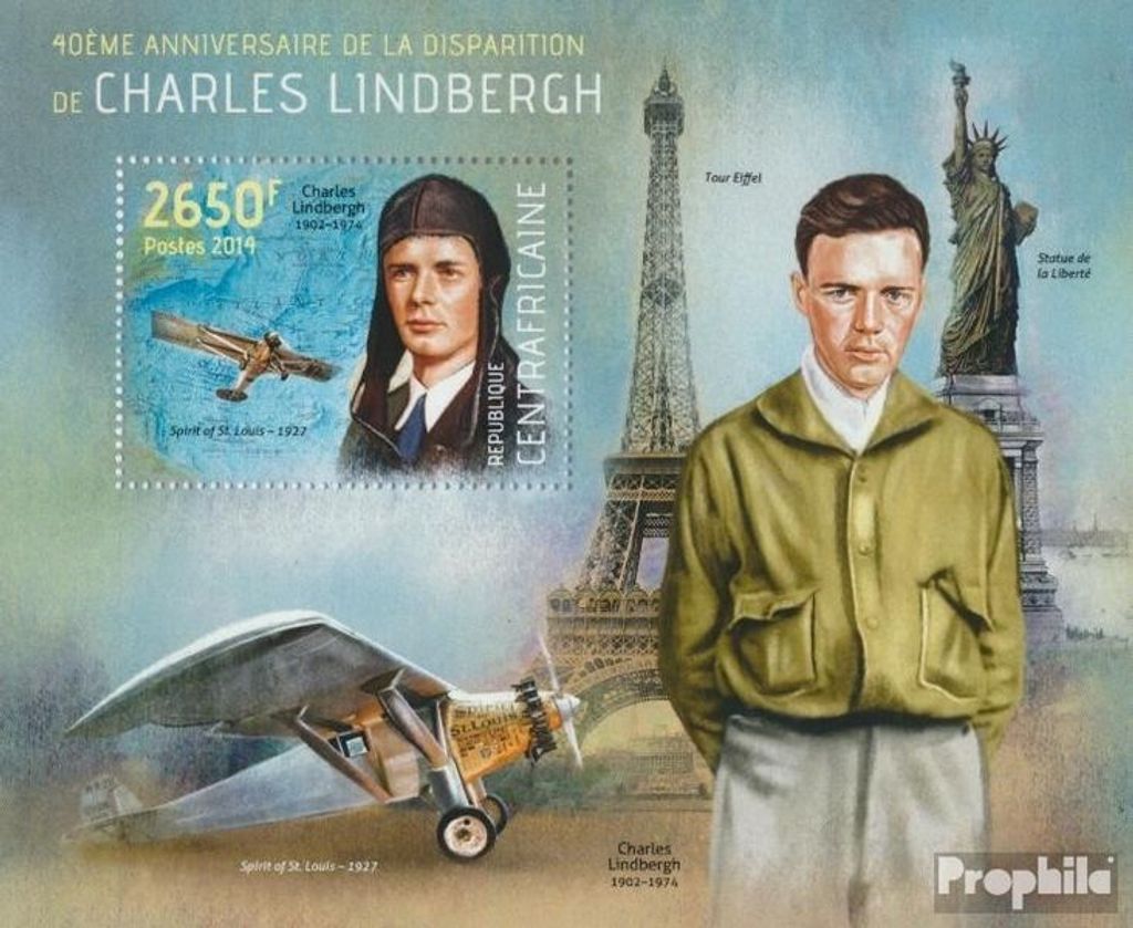 Briefmarken Zentralafrikanische Republik 2014 Mi Block 1120 (kompl. Ausgabe) postfrisch Karl Lindbergh