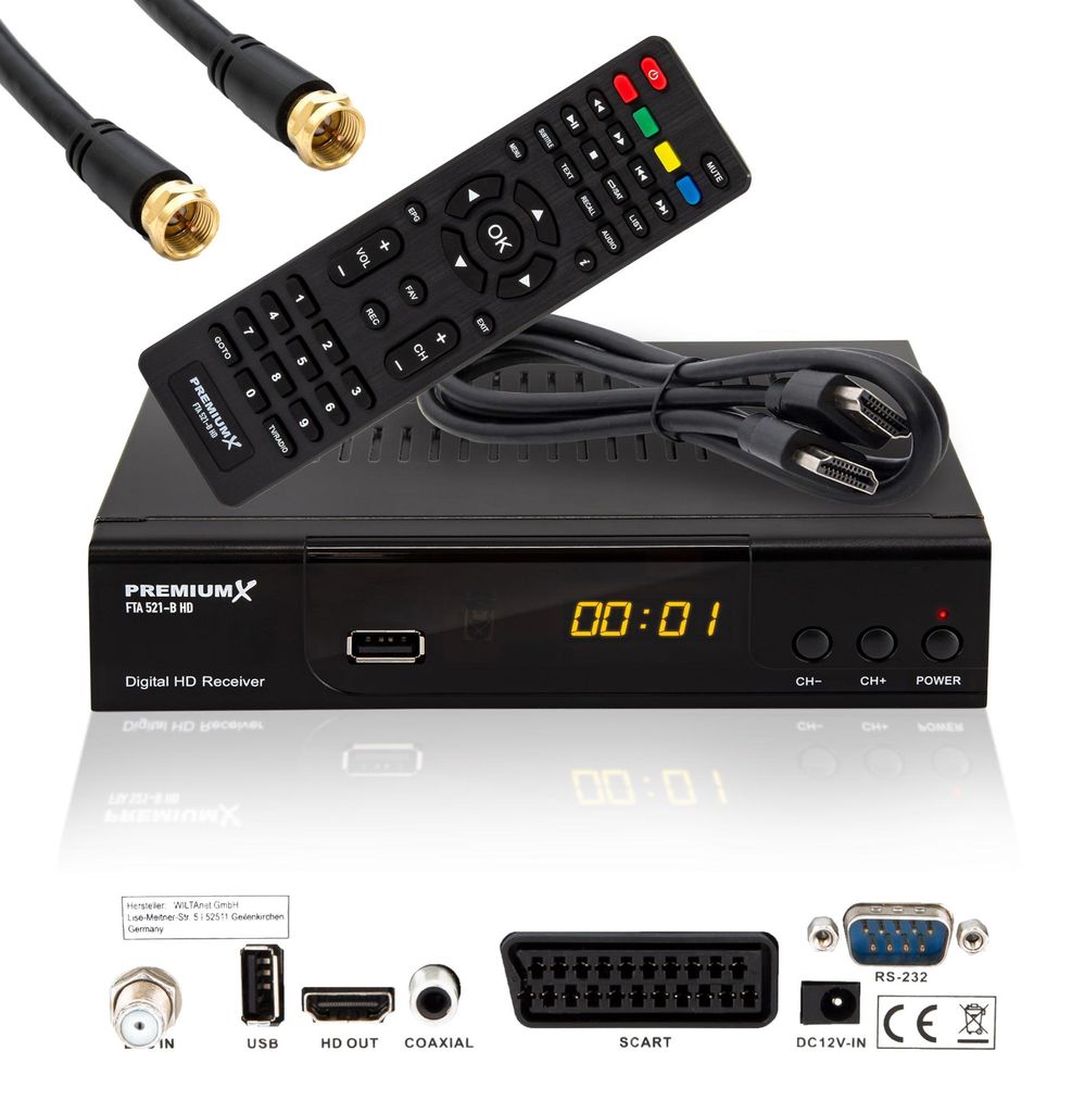 PremiumX HD 521 B FTA Digital SAT Receiver DVB-S2 HDMI Produktbild 