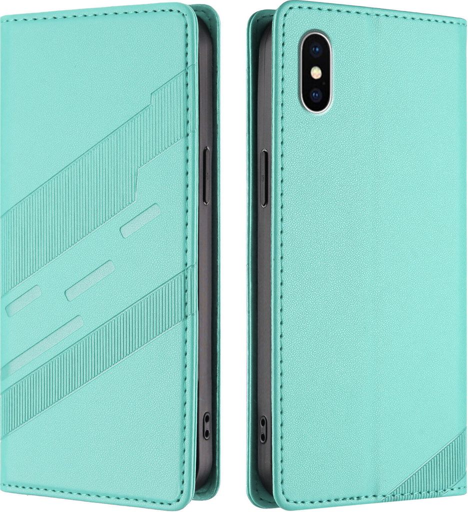 Hülle für iPhone X/iPhone XS, Kunstleder Brieftaschen Handyhülle mit Kartenfach und Standfunktion Türkis