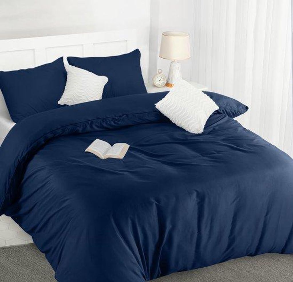 Famanu Bettwäsche Set - Weiches Mikrofaser Bettbezug 200x200cm mit Kissenbezügen 50x75cm - Bettwäsche Set - Marineblau