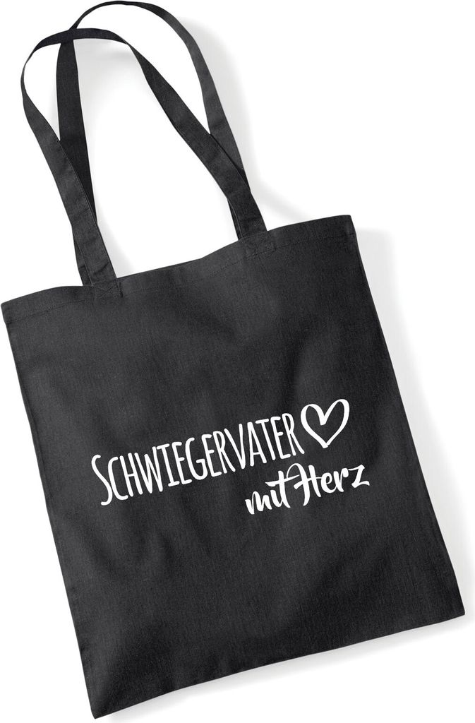 Huuraa Jutebeutel Schwiegervater mit Herz 10 Liter Black Baumwolle Tasche Geschenkidee