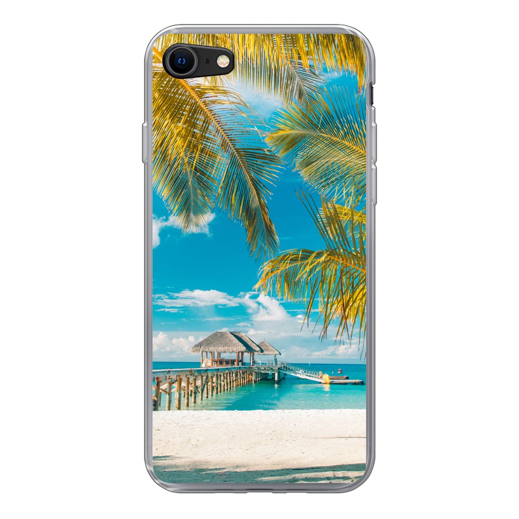 MuchoWow Handyhülle Schutzhülle Hülle für iPhone 8 Strand - Palme - Meer Silikon Softcase Handy Hülle - Schutzhaube
