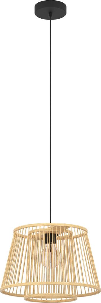 EGLO Hängelampe Hykeham, Pendelleuchte Esstisch 1-flammig, Holz Esszimmerlampe mit Lampenschirm aus Bambus in Natur, Hängeleuchte mit E27 Fassung