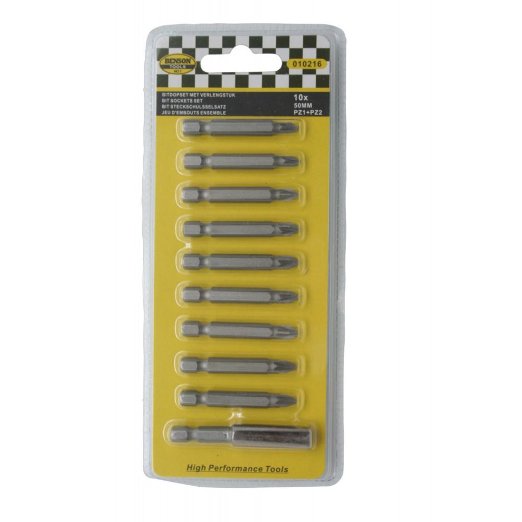 Bits Set 10 Stück 50mm pz1 + pz2 mit Verlängerung