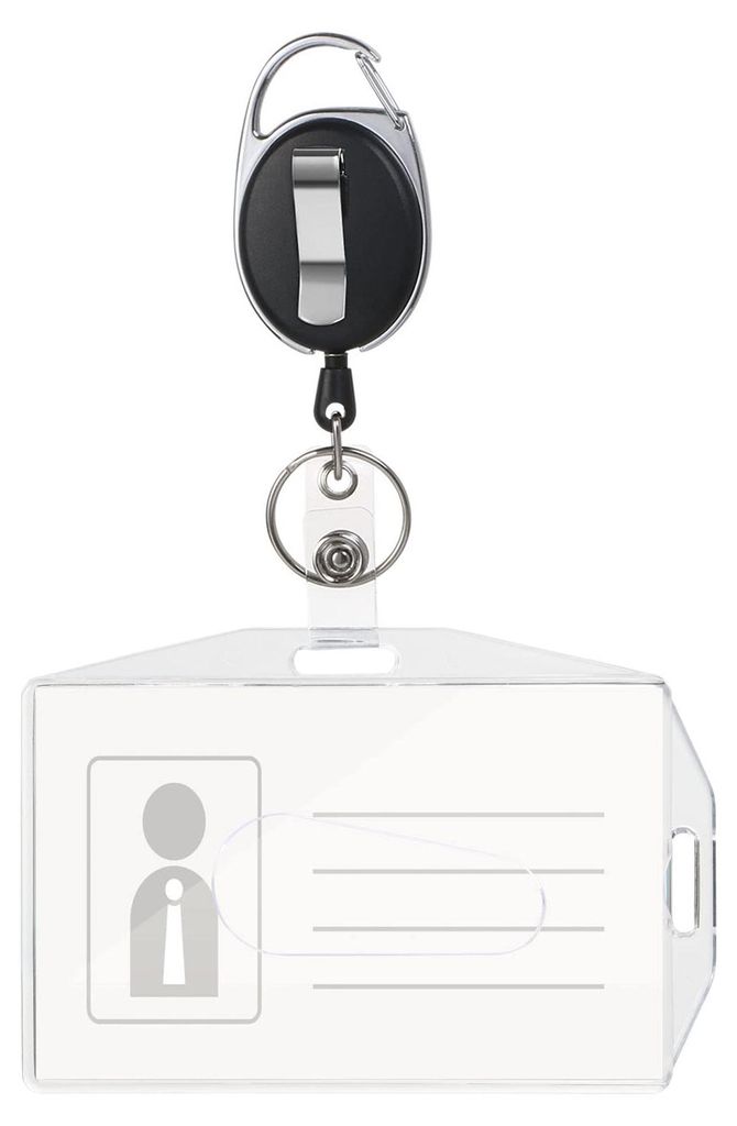 Ausweishalter, 1-teiliger Ausweishalter mit ausziehbarem Schlüsselhalter, Ausweishalter mit Clip, aus Hartplastik, kann horizontal/vertikal getrag...