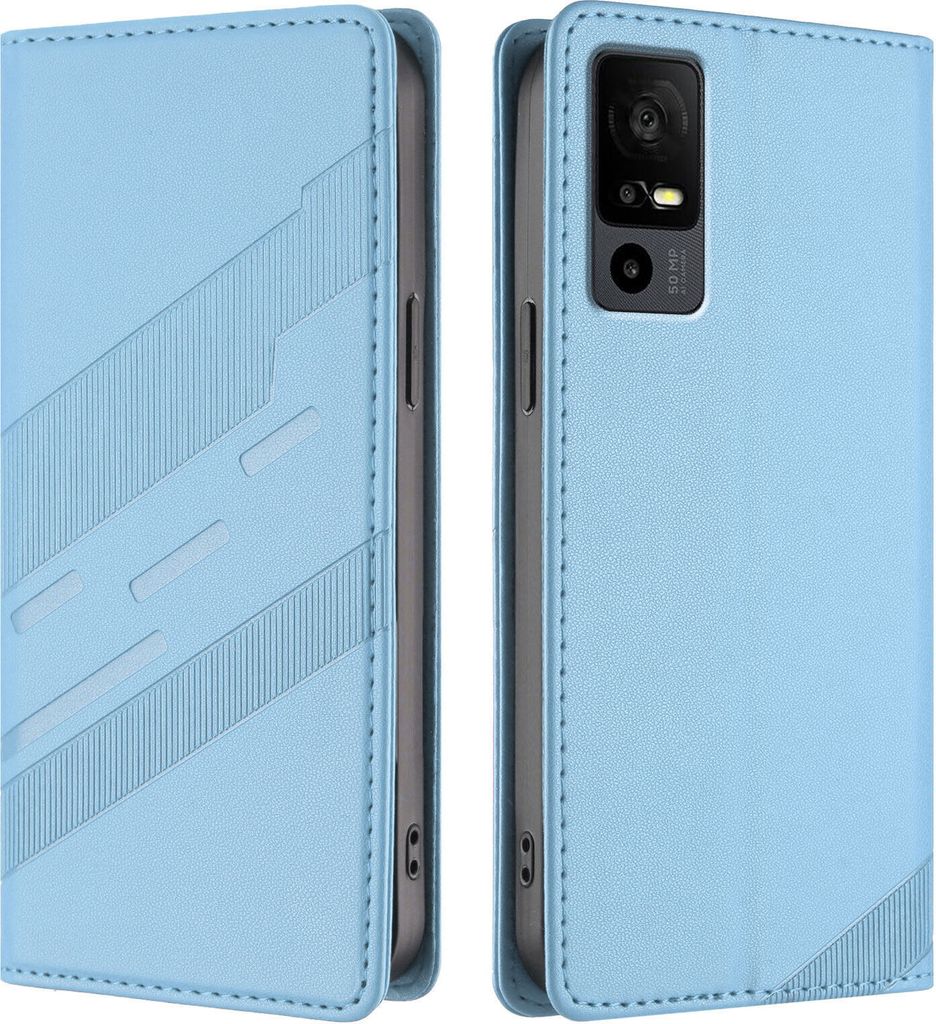 Hülle für TCL 40R, Kunstleder Brieftaschen Handyhülle mit Kartenfach und Standfunktion Hellblau