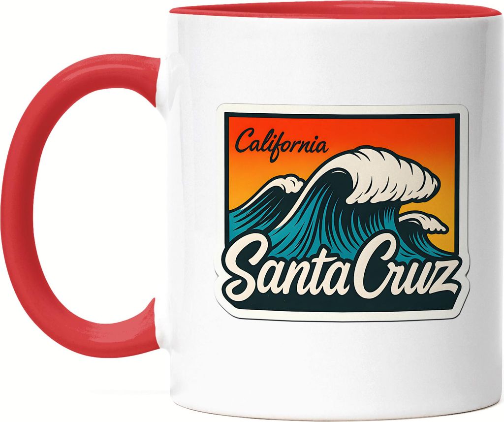 Santa Cruz Tasse Rot – Surf Welle & Sunset Kalifornien Retro Design, stylische Geschenkidee für Surfer