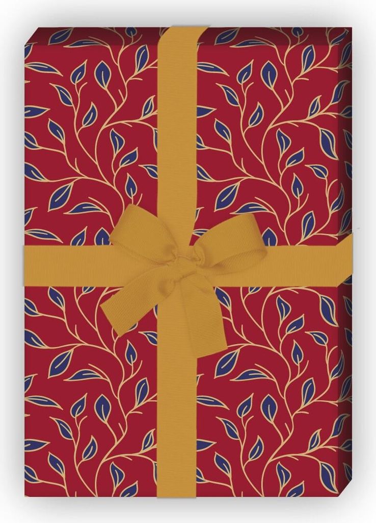Edles florales Geschenkpapier mit zartem Blatt Muster, rot - G8267, 32 x 48cm
