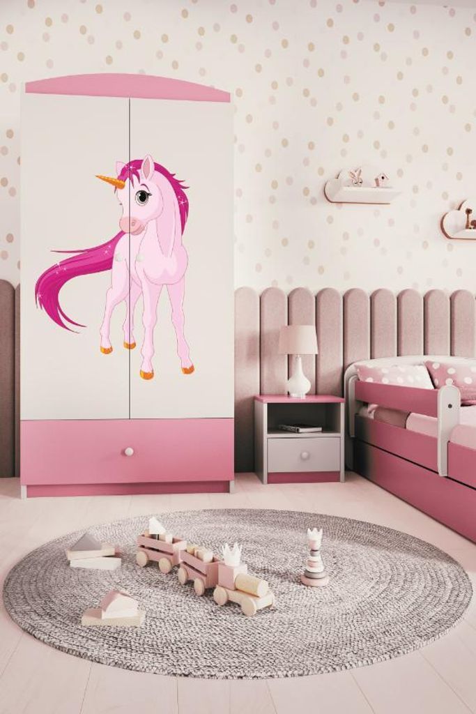 Kinderkleiderschrank Babydreams Drehtürenschrank Kleiderschrank Einhorn Hellrosa