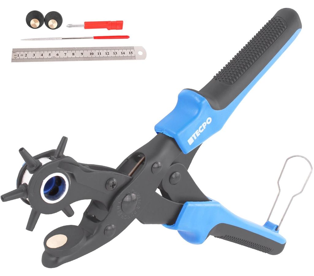 TECPO Revolverlochzange, Drehlochzange, Leder Lochzangen Set Locher mit Hebelübersetzung -Zum Lochen und Stanzen von Stoff, Leder, Gürtel, Uhreng...