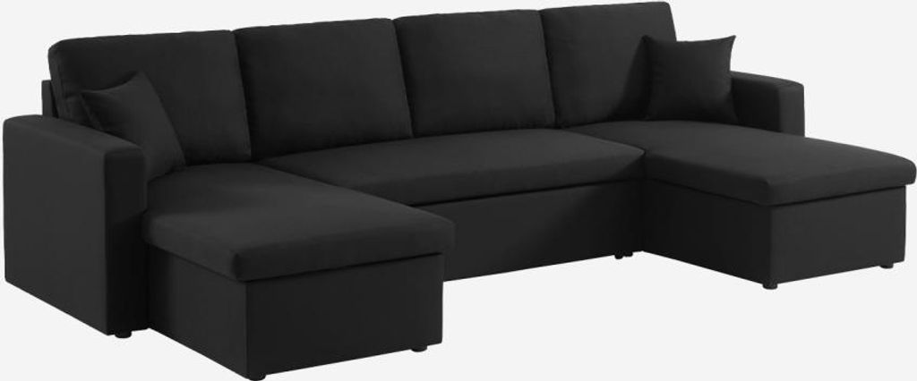 sweeek - 4-Sitzer Wohnlandschaft, mit Schlaffunktion und Stoffbezug - Schwarz