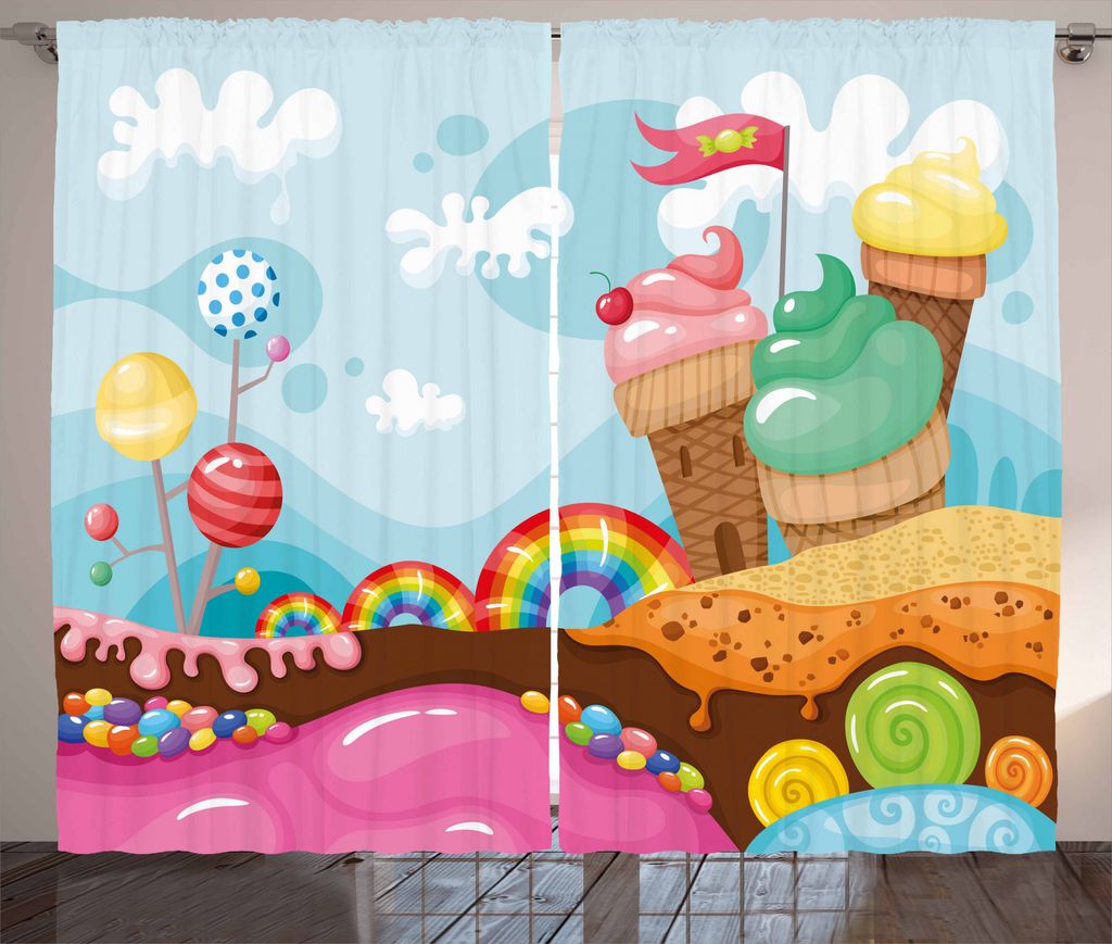 ABAKUHAUS EIS Rustikaler Vorhang, Dessert Land, Wohnzimmer Universalband Gardinen mit Schlaufen und Haken, 280 x 225 cm, Mehrfarbig