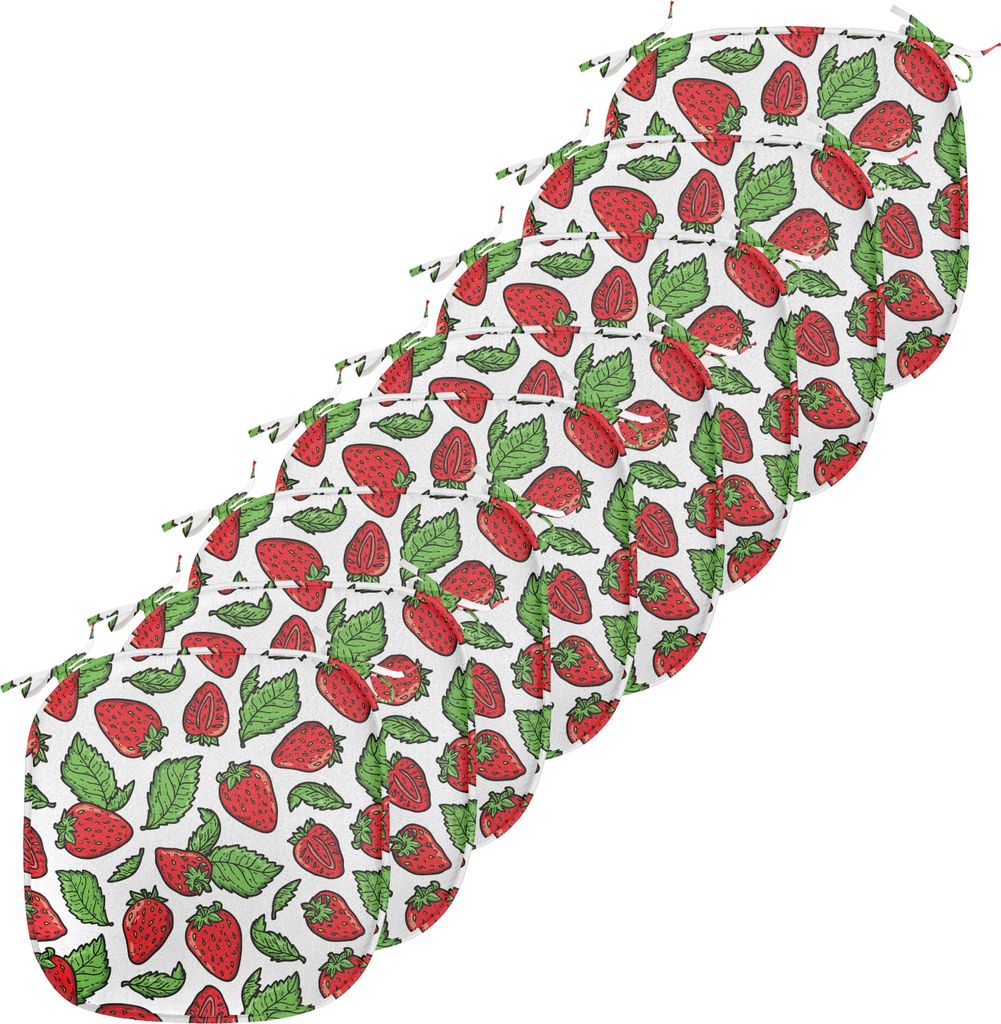 ABAKUHAUS Obst Polster für Esszimmerstühle, Saftige Erdbeeren Blätter, Dekoratives wasserfestes Kissen mit Riemen für Küchensitze, 40 cm x 40 ...