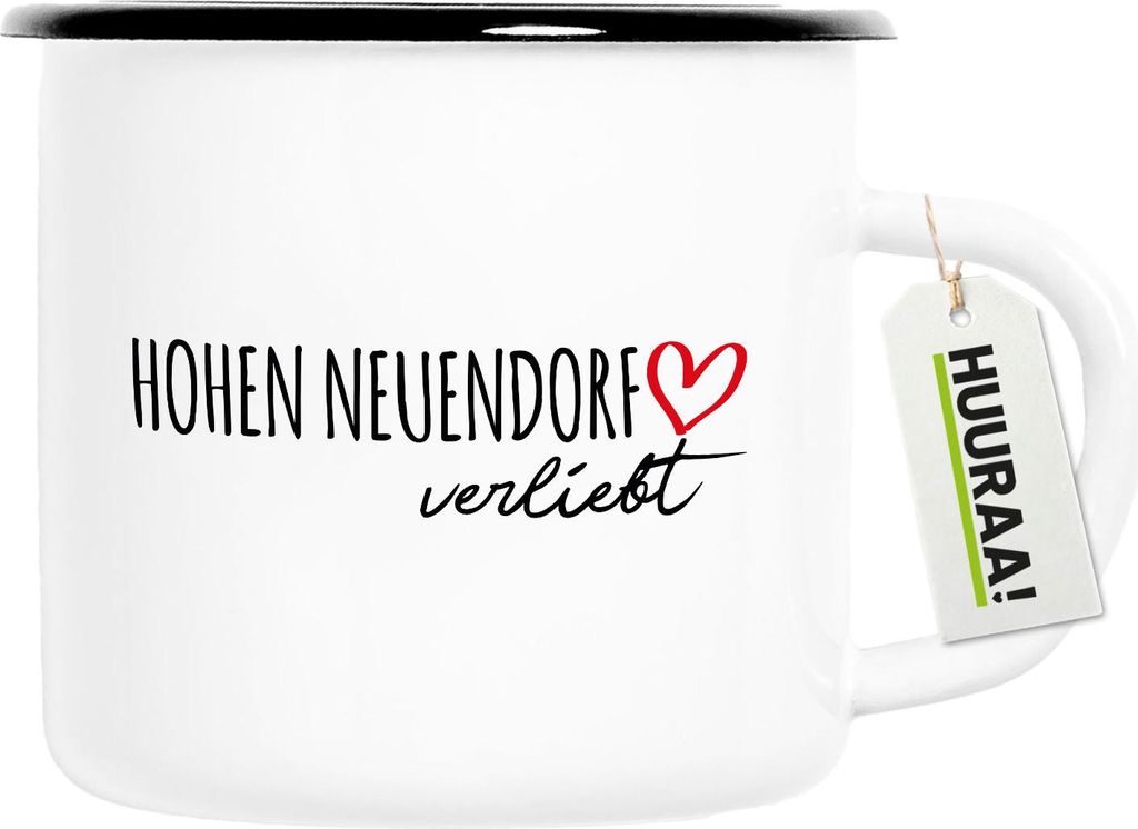 Huuraa Emaille Tasse Hohen Neuendorf verliebt 300ml Vintage Campingbecher Geschenkidee
