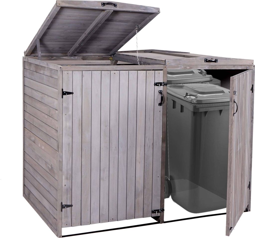 XL 2er-/4er-Mülltonnenverkleidung MCW-H74, Mülltonnenbox, erweiterbar 126x158x98cm Holz MVG anthrazit-grau