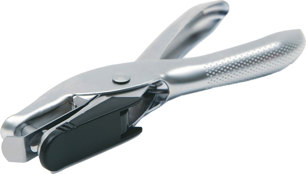 A silver hole puncher is shown against a white background.