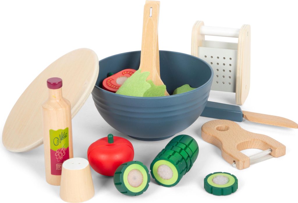 small foot Schneide-Set Salat „Fresh“ aus Holz, Lebensmittel-Spielzeug für Kinderküche, für Kinder ab 3 Jahren, 12612
