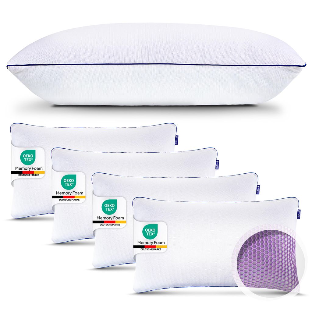 Orthopädisches Kopfkissen 40x80, 4er Set mit Memory Foam für individuellen Schlafkomfort