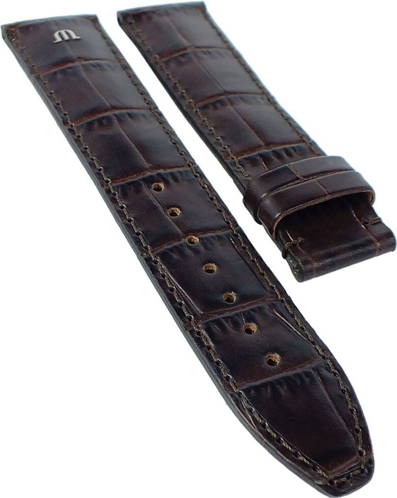 Maurice Lacroix Pontos | Uhrenarmband Leder Krokoprägung braun 34561, Farbe:silbern, Stegbreite:21mm