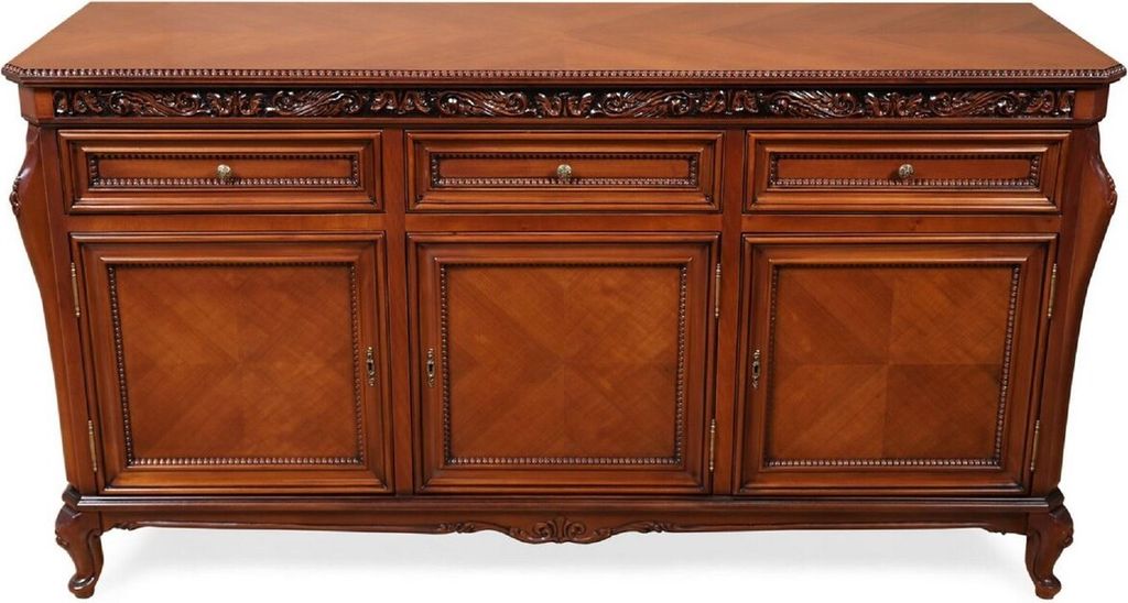 Casa Padrino Luxus Barock Sideboard Braun - Prunkvoller Massivholz Schrank mit 3 Schubladen und 3 Türen - Luxus Möbel im Barockstil - Barock Möb...