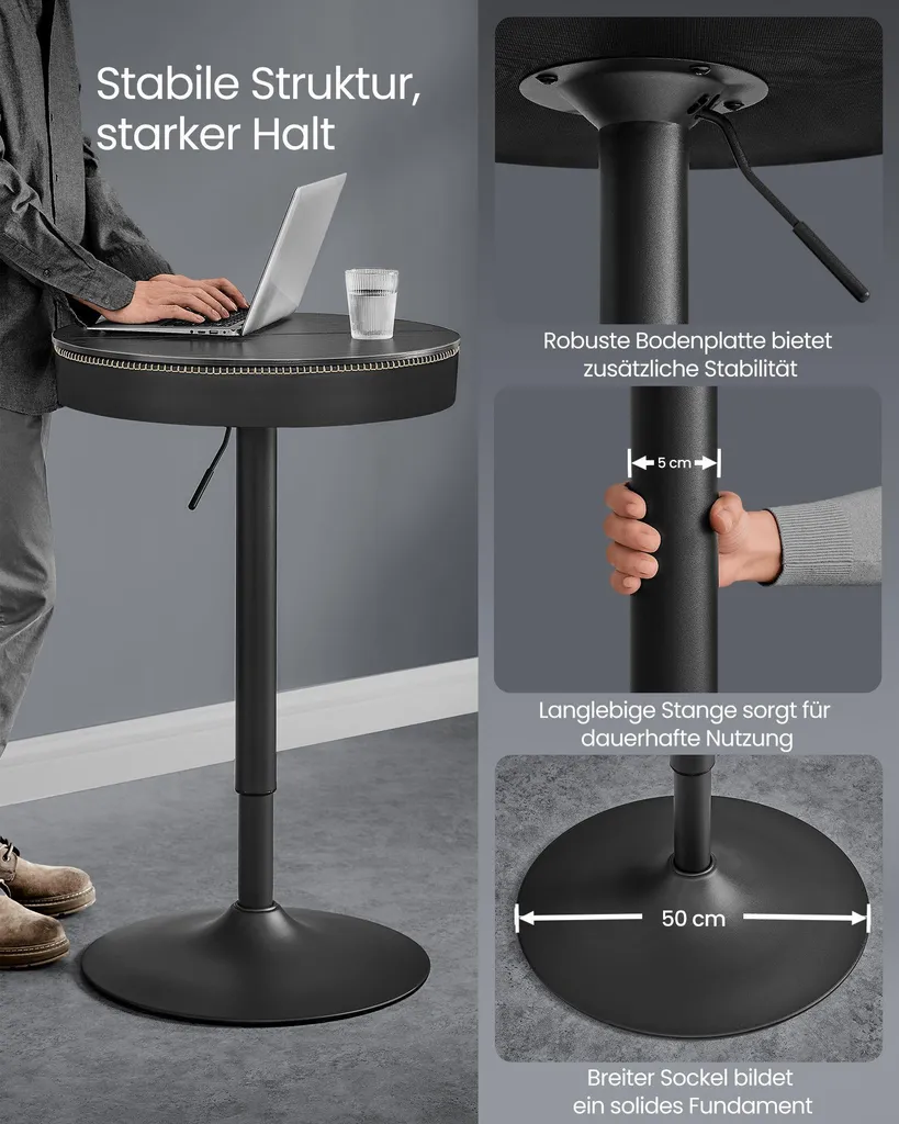 Table mange-debout réglable noire Collection EKHO pour cuisine et bar - 3