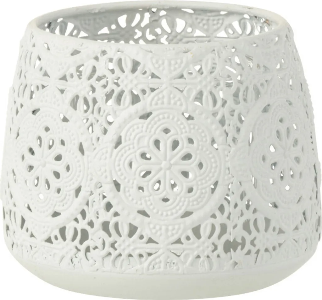 J-Line Porte-bougie à réchaud Rond Oriental Blanc en Métal et Verre