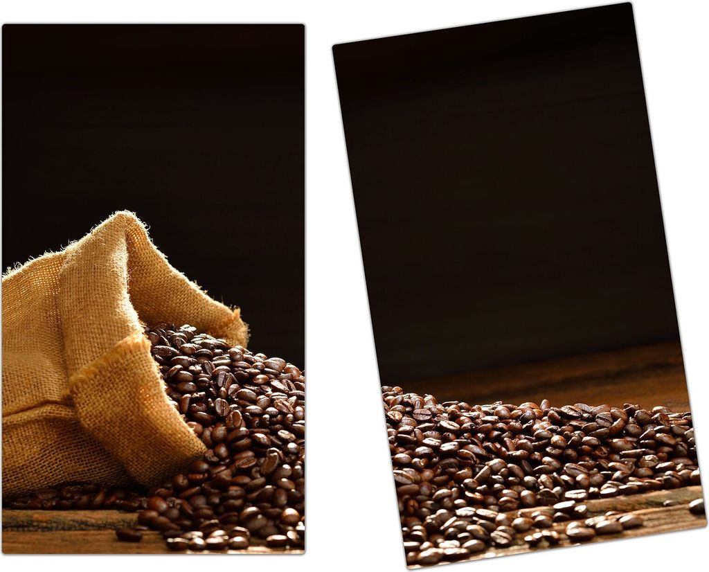Spritzschutz Herdabdeckplatte Schneidebrett aus Glas Kaffeebohnen im Sack 2-Teilig (60x52cm)