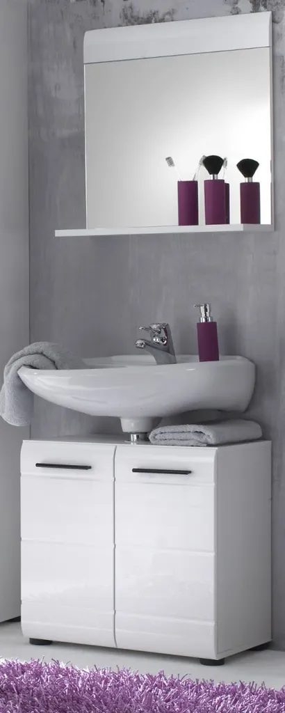 Meuble sous lavabo blanc laqué pour rangement salle de bain - 17