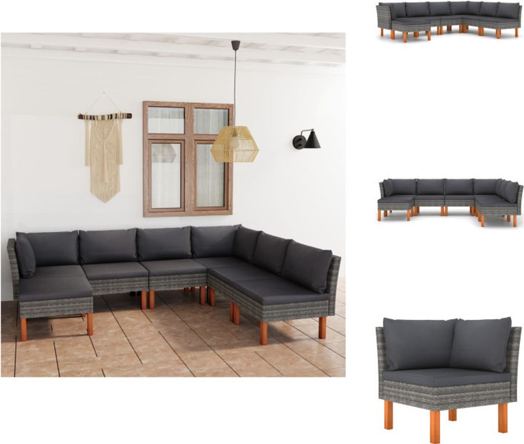 vidaXL 7-tlg. Garten-Lounge-Set mit Kissen Poly Rattan Grau - Gartenmöbel-Sets