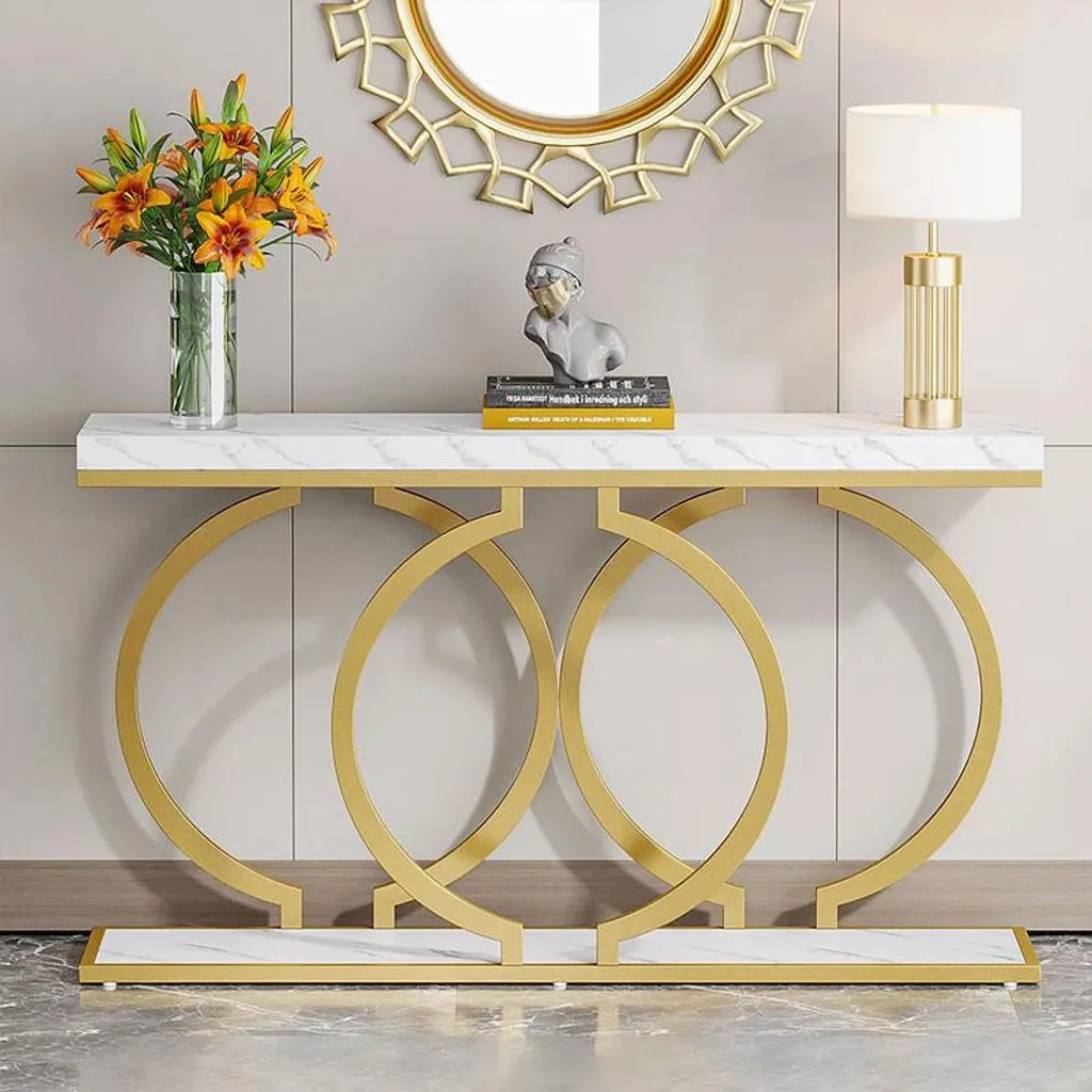 Grande console d'entrée blanche et dorée 140cm table d'appoint design - 3