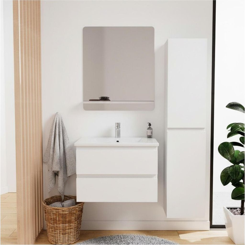 Einzelwaschtisch-Set 60 cm + Wasserhahn + Spiegel + SORRENTO-Säule