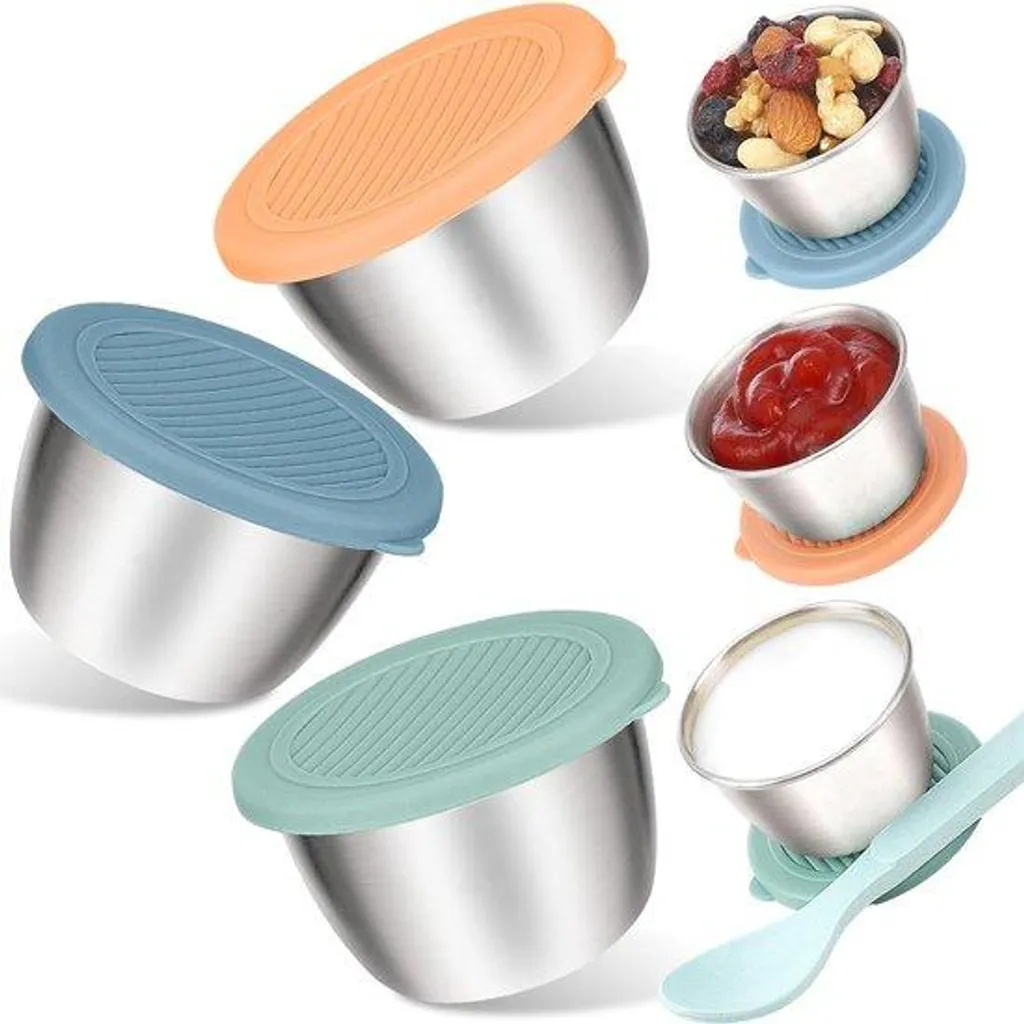 Pots à sauce en acier inoxydable avec couvercles silicone anti-fuite 6pcs