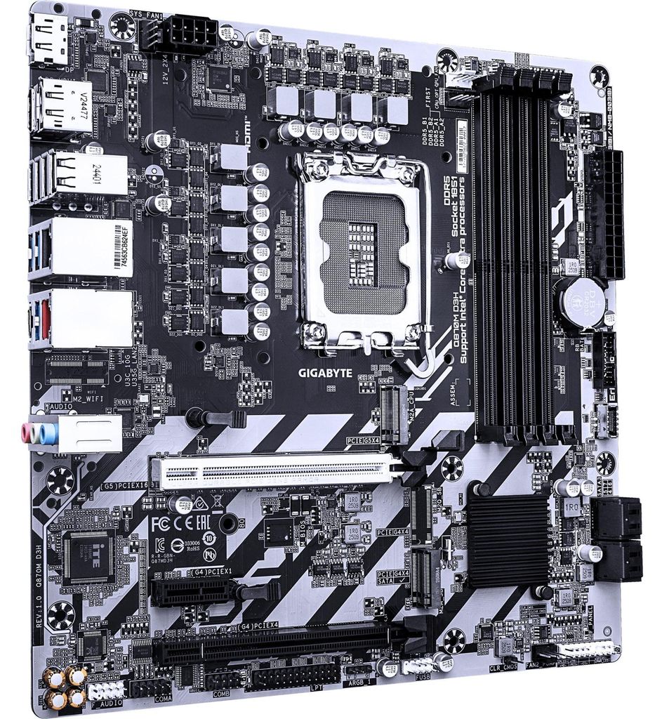Gigabyte Q870M D3H - Motherboard - micro ATX - LGA1851 Sockel - Q870 Chipsatz - USB 3.2 Gen 1, USB-C 3.2 Gen2 - 2.5 Gigabit LAN, Gigabit LAN - Onbo...