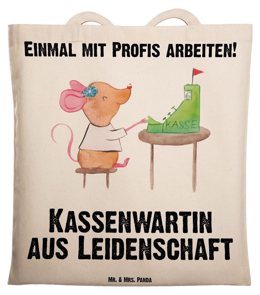 Mr. & Mrs. Panda Tote Bag Kassenwartin Leidenschaft - Transparent - Geschenk, Jutebeutel, Tasche, Verein, Laptoptasche, Witzig, Einkaufstasche, Lus...