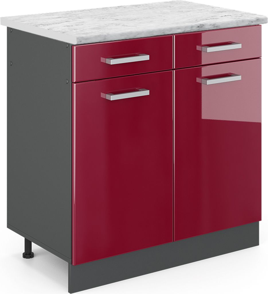 Küchenunterschrank Vicco R-Line Rot Hochglanz 80 cm AP Marmor, Model 46457