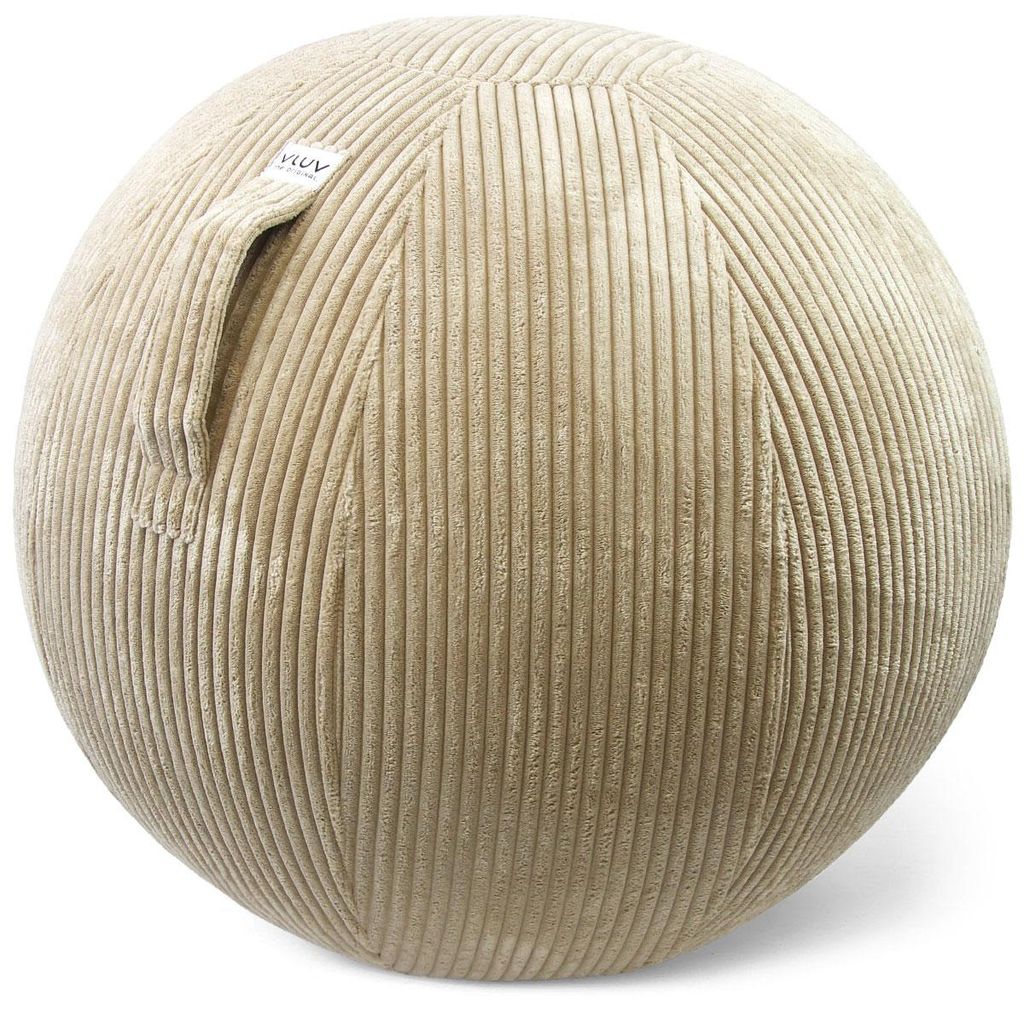 VLUV VLIP Stoff Sitzball 60-65cm, ergonomisches Sitzmöbel, atmungsaktiv und langlebig, mit Tragegriff und Bodenring, inkl. Handpumpe, Farbe: Beige