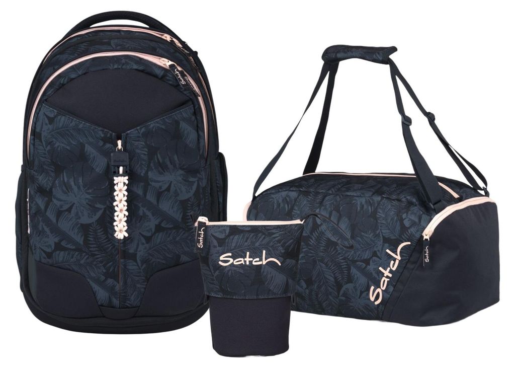 Satch, Schulrucksack-Set MATCH Midnight Jungle 3-teilig, ab. 5. Klasse