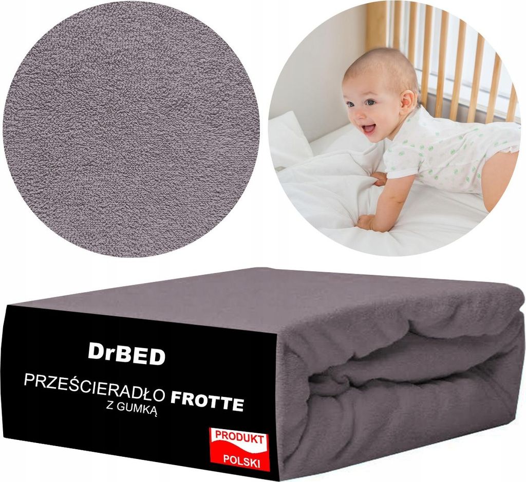 120x60 Frottee-Bettlaken mit Gummizug, GRAU, Atmungsaktiv, Polnisch