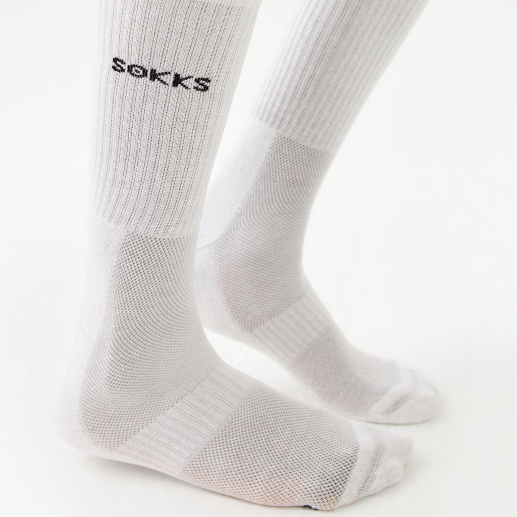 Hohe Laufsocken Herren & Damen Weiß 4 Paar wadenlang Gr. 36-46 – SOKKS gepolstert, gegen Blasen & Scheuern