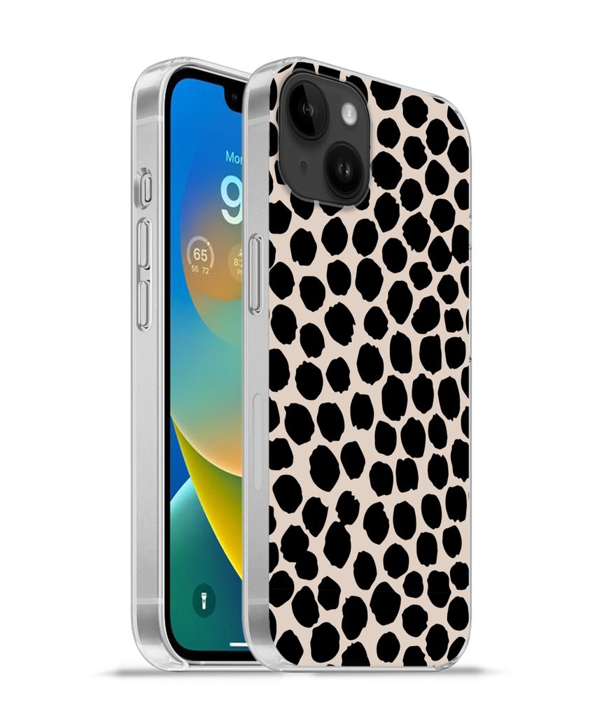 MuchoWow Handyhülle Schutzhülle Hülle für Apple iPhone 14 Plus - Soft case Polka dots - Schwarz - Beige Silikon Softcase Handy Hülle - Abbil...