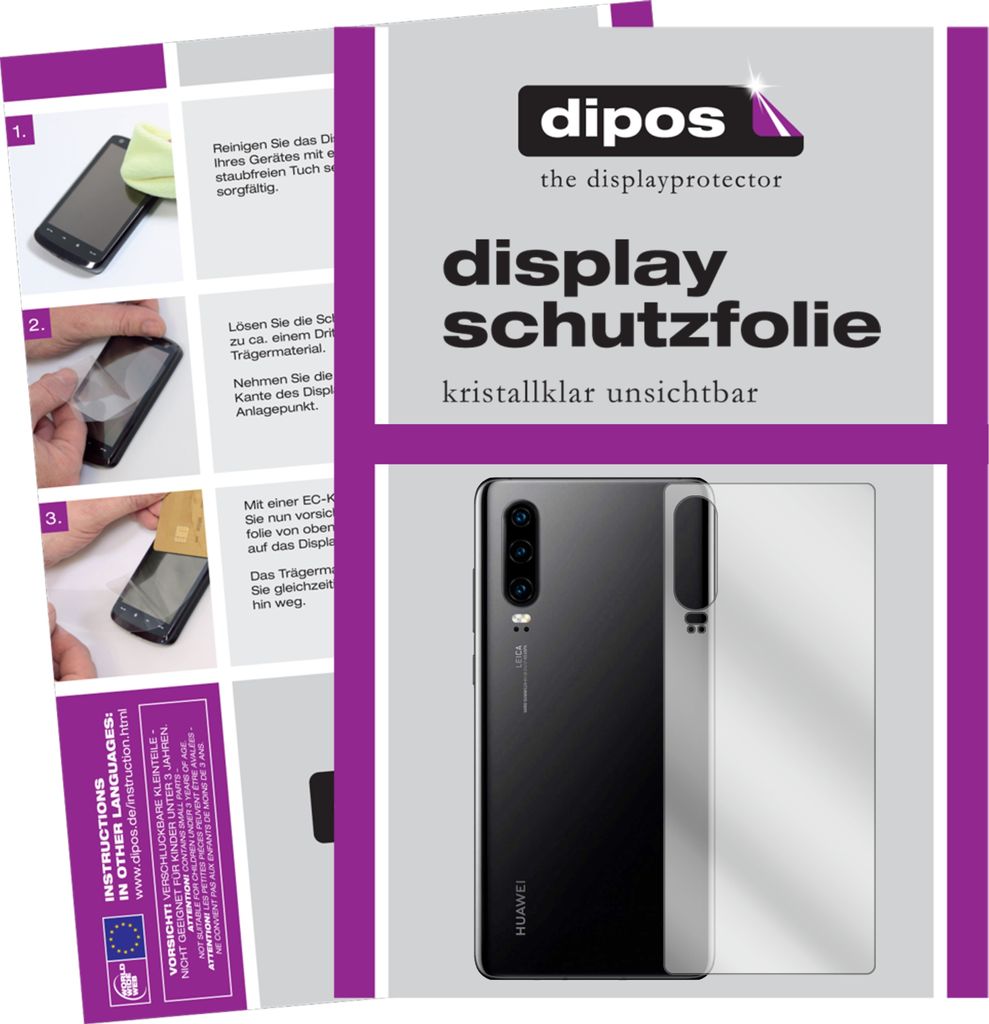 2x Schutzfolie für Huawei P30 Rückseite klar Displayschutzfolie Display Schutz