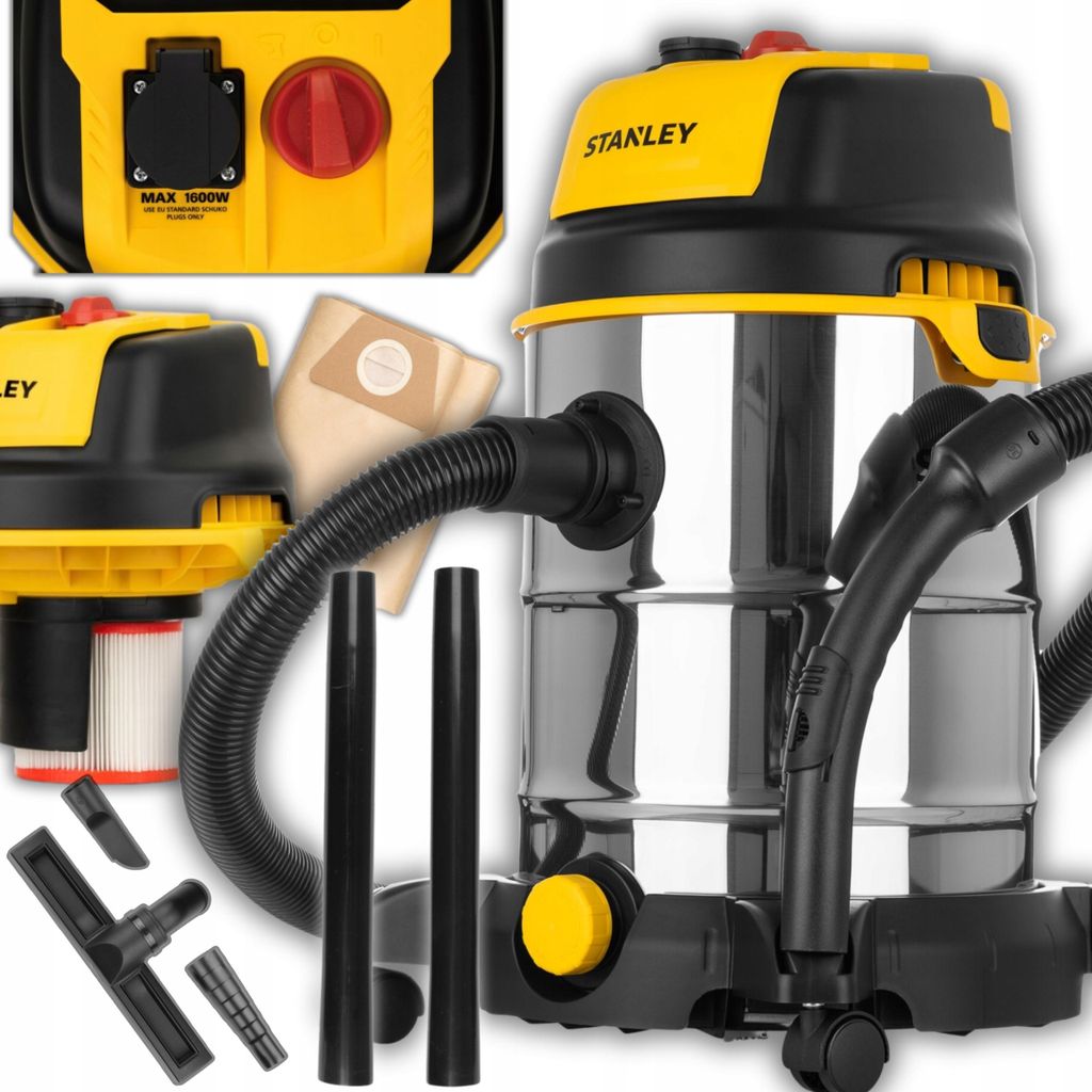 Industrie Staubsauger Stanley 30L 1600W Nass/Trocken Hepa Filter Autostart