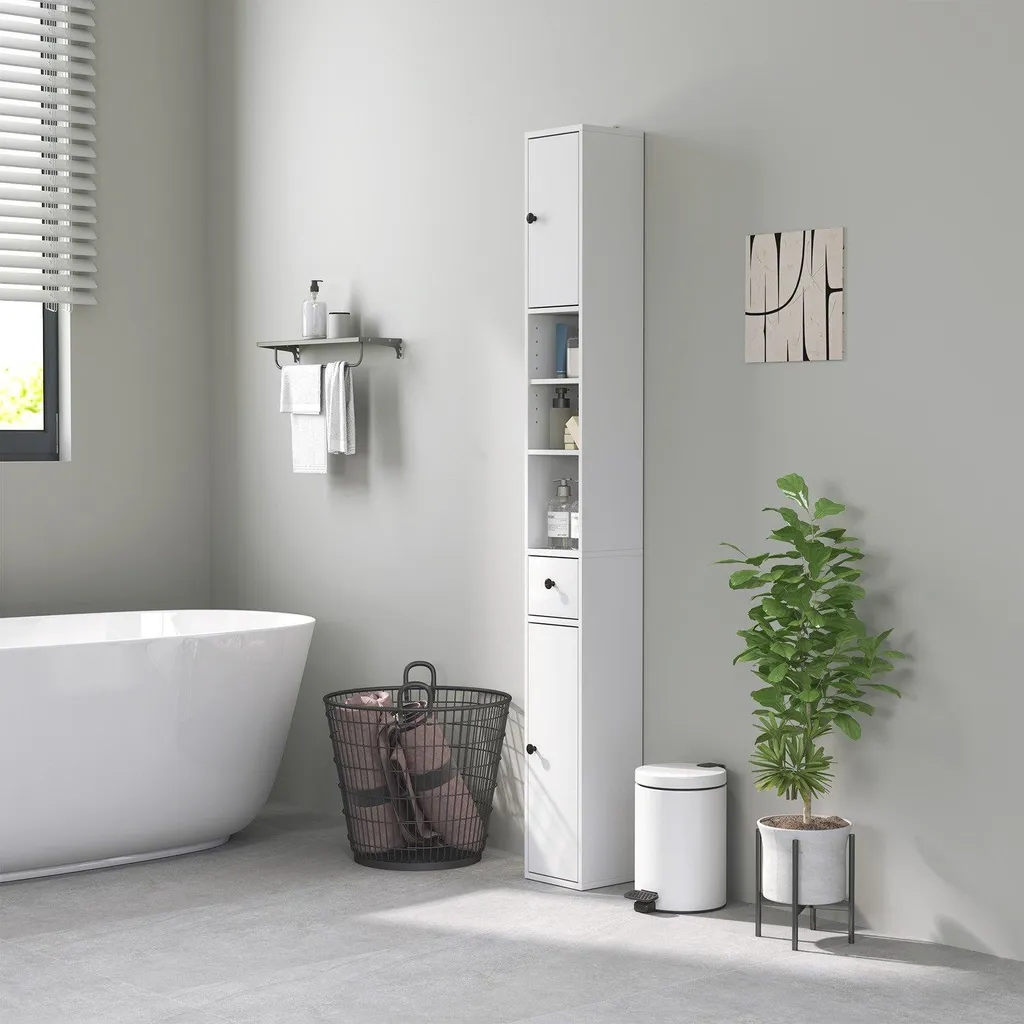 Armoire de salle de bain étroite blanche Aosom avec étagère réglable