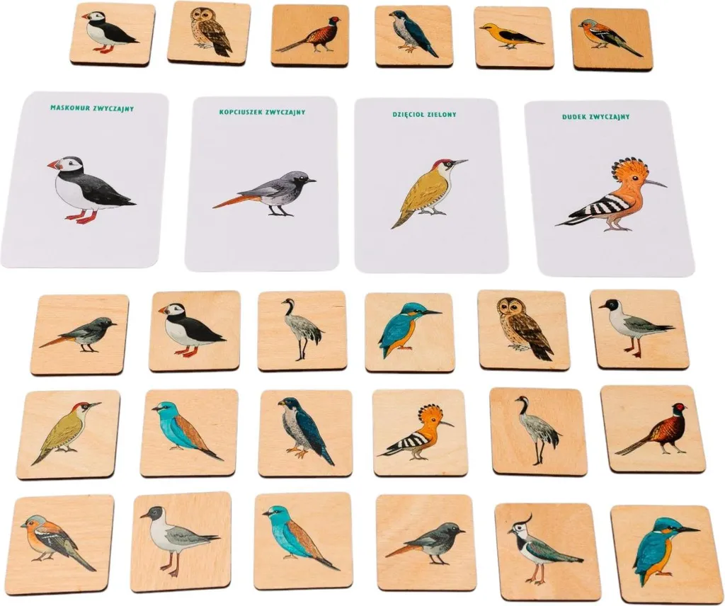 Jeu de mémoire bois oiseaux : Apprendre sans écrans avec cartes d'éveil