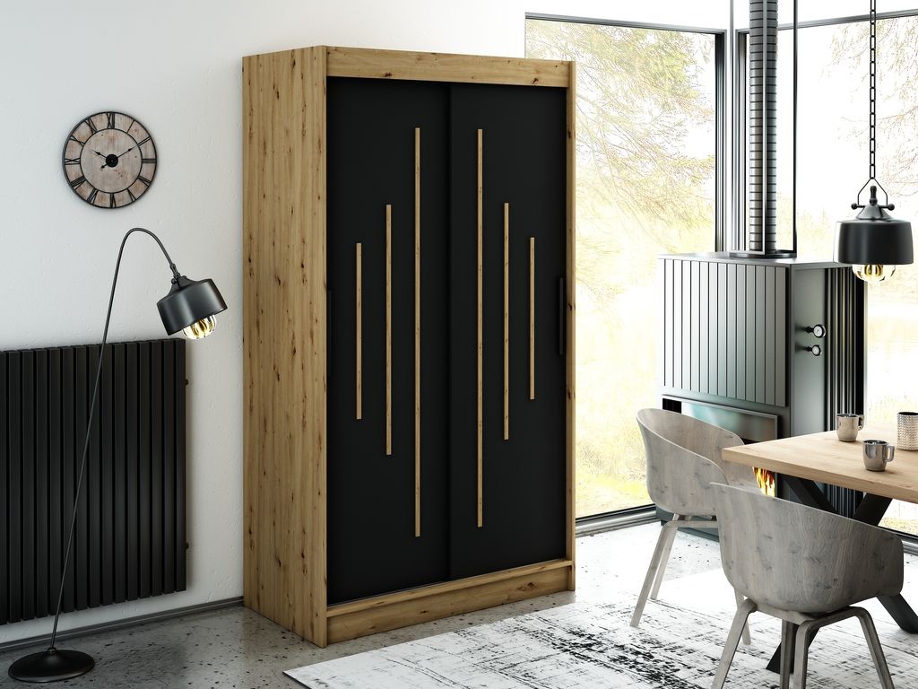 MINIO Kleiderschränk 120 cm LETO Y Schwarz matt / Artisan-Eiche