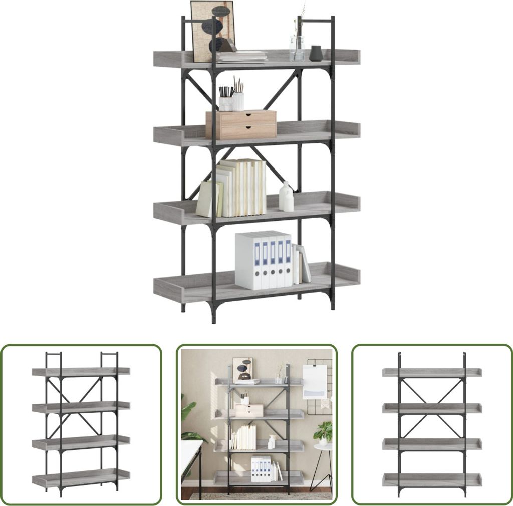 The Living Store Bücherregal 4 Böden Grau Sonoma 100x33x145,5 cm Holzwerkstoff